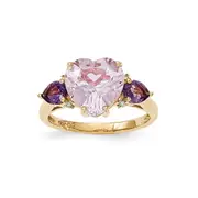 14K Yellow Gold Pink Quartz u0026 Amethyst and Real Diamond Ring