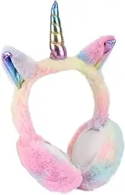 [Amosfun] Unicorn Plush Ear Warmer Girls: Pink Winter Ear Warmers Adjustable Winter Ear Muffs for Kids