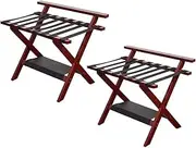 Guest Room Luggage Rack, Folding Suitcase Stand Luggage Rack Suitcase Stand Foldable Double Layer 8 Bandages Solid Wood Easy to Assemble Travel Bag It Can Move Family ?,4 Colors (Color : E,