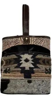 Myra 2 Bottle Wine Holder , Cowhide, Leather, Canvas