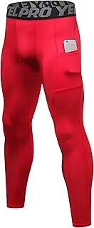 [EAONLFP] Men's Athletic Leggings Workout Compression Pants with Pockets Cool Dry Base Layer Active Tights for Cycling Running