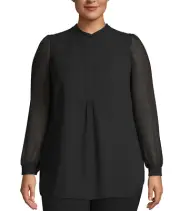 Anne Klein Women Sheer Sleeve Tunic Black Plus Size 2X