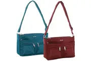 2 Pc Set Pierre Cardin Rfid Cross Body Bag Slash Proof - Wine & Turquoise