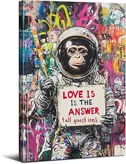 Abstract Banksy Wall Art for Living Room Astronaut Monkey Picture Colorful Graffiti Wall Decor Street Pop Art Painting Canvas Prints Love is The Answer Poster Artwork Bedroom Home Decoration 12x16"