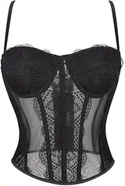 [OFFSUM] Women's Sexy Corset - Sexy Lace Embroidery Solid Color Top Lingerie Spaghetti Strap Bustier Summer Breathable Backless Sleeveless Clothing
