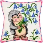 DIY Needlepoint/Tapestry Pillow Kit "Hedgehog with Bellflowers" 16x16 in / 40x40