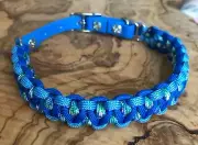 Little Dog Collar Adjustable 13.5" to 16" Light & Dark Blue Paracord Made in USA