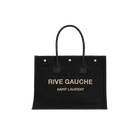 Saint Laurent Rive Gauche Small Tote Bag In Raffia And Leather Black