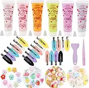 Taginke 6 Colors (15ml Each) Cream Glue Set DIY Hairpin Kit, 6 Pcs Decoden Cream with 20 Pcs Hairpins with 40pcs Slime Charms Resin with 1 Pack Tool with 6 Plastic Mouths (Flower)