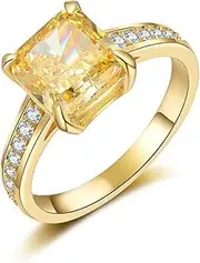 [TUSRORSU] 4 Carat Yellow Cushion Cut Engagement Rings for Women CZ Simulated Gold Diamond Rings S925 Sterling Silver Rings Wedding Rings for Bridal Wife