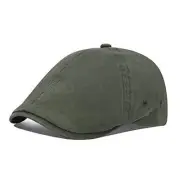 Cotton Washing Flat Cap Cabbie Hat Gatsby Ivy Irish One Size Army Green