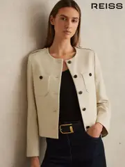 Reiss Cream Blane Wool Cropped Jacket (AB2049) | $510