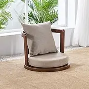 Generic Japanese Zaisu Meditation Chair with Armrests with Back Support Asian Traditional Floor Tatami Chair Armchair Solid Ash Wood (Ebony Finish-Grey Seat&Back), TA146