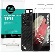 [Ibywind] Screen Protector for Samsung Galaxy S21 Ultra 5G,[Pack of 2],[Camera Lens Protection][Back Carbon Fiber Film Protector][In-Display Fingerprint Support][Bubble Free]