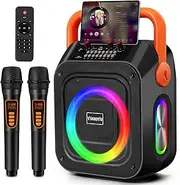 Karaoke Machine with Two Wireless Microphones, Portable Karaoke Machine