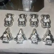 8 small cake pans--4 Teddy Bear & 4Christmas Tree NWT