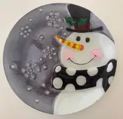 Fused Glass Art Snowman Platter 12.25” LS Arts | Serving Platter