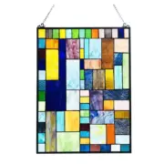 Tiffany-Style Geometric Stained Glass Window Panel & Suncatcher – 24" Height