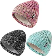 [ZUPPAD] Baby Beanie Hat 3 Packs Toddler Girls Boys, Baby Hats Winter Warm Knitted Thermal with Fleece Lining, Kids Winter Hat Cold Weather（Mint & Rainbow & Balck White）, Mint & Rainbow & Balck White
