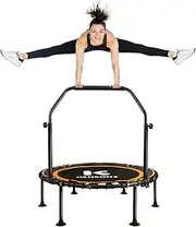 K KENSONE 40" Mini Rebounder for Adults with Bungee Cords, 450LBS Quiet Indoor Exercise Trampoline with Adjustable Foam Handle Bar for Gym Workout, Home Fitness, Orange