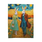 Bunny Couple Van Gogh Style Velveteen Plush Blanket
