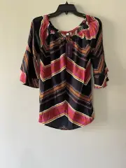 Lascana Blouse Striped Chevron Size 6 Bell Sleeve Peasant NWT Navy Red