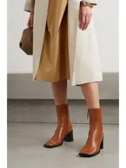 The Row Patch Paneled Leather Ankle Boots Square Toe Size 39.5 Tan Block Heel