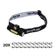 20 Pack of KickAss Lithium Rechargeable Head Torches