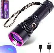 365nm UV Light Torch, Powerful Black Light Torch with, Rechargeable UV Resin Light, Professional UV Flashlight for Pet Urine Detection, Resin Curing, Rocks, Scorpion