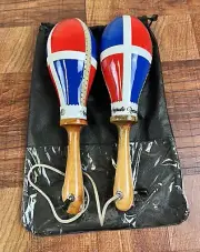 Maracas, Professional, Leather w/ Dominican Republic Flag Design, Bag, Salsa Mdl