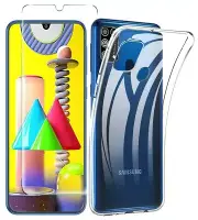 For SAMSUNG GALAXY M31 CLEAR CASE + TEMPERED GLASS SCREEN PROTECTOR SHOCKPROOF