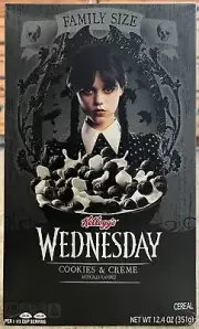 Kellogg's Wednesday Addams Cookies & Creme Cereal Box Addams Family Jenna Ortega