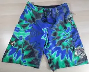 Volcom Mod Tech Mens 28 Board Shorts Swim Trunks Pocket Tie Waist Blue Green NEW