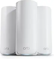 NETGEAR Orbi 870 Series Tri-Band WiFi 7 Mesh System (RBE873) - Router + 2 Satellite Extenders, Security Features, Up to 21 Gbps, Covers Up to 600 sq. m., 150 Devices, 10 Gig Internet Port, BE21000