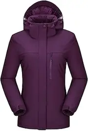 [Ambayz] Women's Waterproof Hiking Jacket Rain Jackets Outdoor Functional Jacket Full Zip with Fleece Lining Windproof Warm Coat Jacket with Hood for Winter Hiking Ski Sports Leisure Jacket