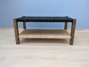 Moroccan teak woven with leather Bench; ready o decorate you bed room.