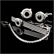 KUHBDIE Semi-Precious Stone Tie Clip Round Diamond Agate Cufflink Collar Clip Set