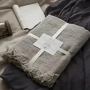 100% Pure Linen Blanket,100% Natural Flax Linen Throw Blanket, 79"x63" French Linen Fabric,Soft,Breathable and Skin-Friendly Bed Blanket - Linen Color