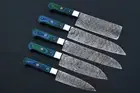 Damascus Chef knife, 5Pcs, Chef knife set, Hand made knives, With Leather Roll