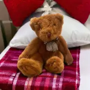 Vintage Teddy "Bromley" 10" Plush Bear Checkered Bow Pellets & Fiber