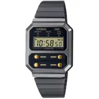 在飛比找momo購物網優惠-【CASIO 卡西歐】卡西歐懷舊復古電子鋼帶錶-黑(A100