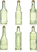 BULK PARADISE Assorted Green Glass Bottles with Corks, 6 Pack, 2.5in X 9in, 16oz