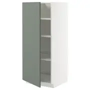 METOD high cabinet with shelves, white/Nickebo matt grey-green, 60x60x140 cm