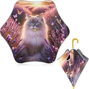 [ODAWA] Cat Twilight Purple Kids Umbrellas J Handle Golf Umbrella Umbrellas for Kid Girls and Boys