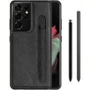 Leather Back Cover with s Pen Pocket Holder for Samsung Galaxy S21 Ultra