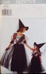 Butterick Sewing Pattern 3588 Girls Costume Witch Dress Hat Sizes XS-LG FF UNCUT