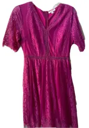 Andree By Unit Women's S Small Lace Embroidered Short Sleeve Purple Dress Lined