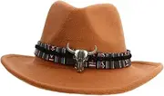 [GAROZATION] Bull Head Woolen Hat Red Hat for Men Denim Hats for Men Fedora Hats Mens Hats Hats Fedora Hat for Men Panama Hat Visor Hat Hat Western Ethnic Hat Felt Black