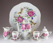 Porcelain 10 Piece Miniature Hummingbird Tea Set Teapot Creamer Sugar Cups