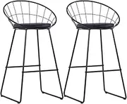 Bar Stools Set of 2, Kitchen Counter Height Chairs with Soft Faux Leather Cushions, Black Steel Frame Dining Furniture